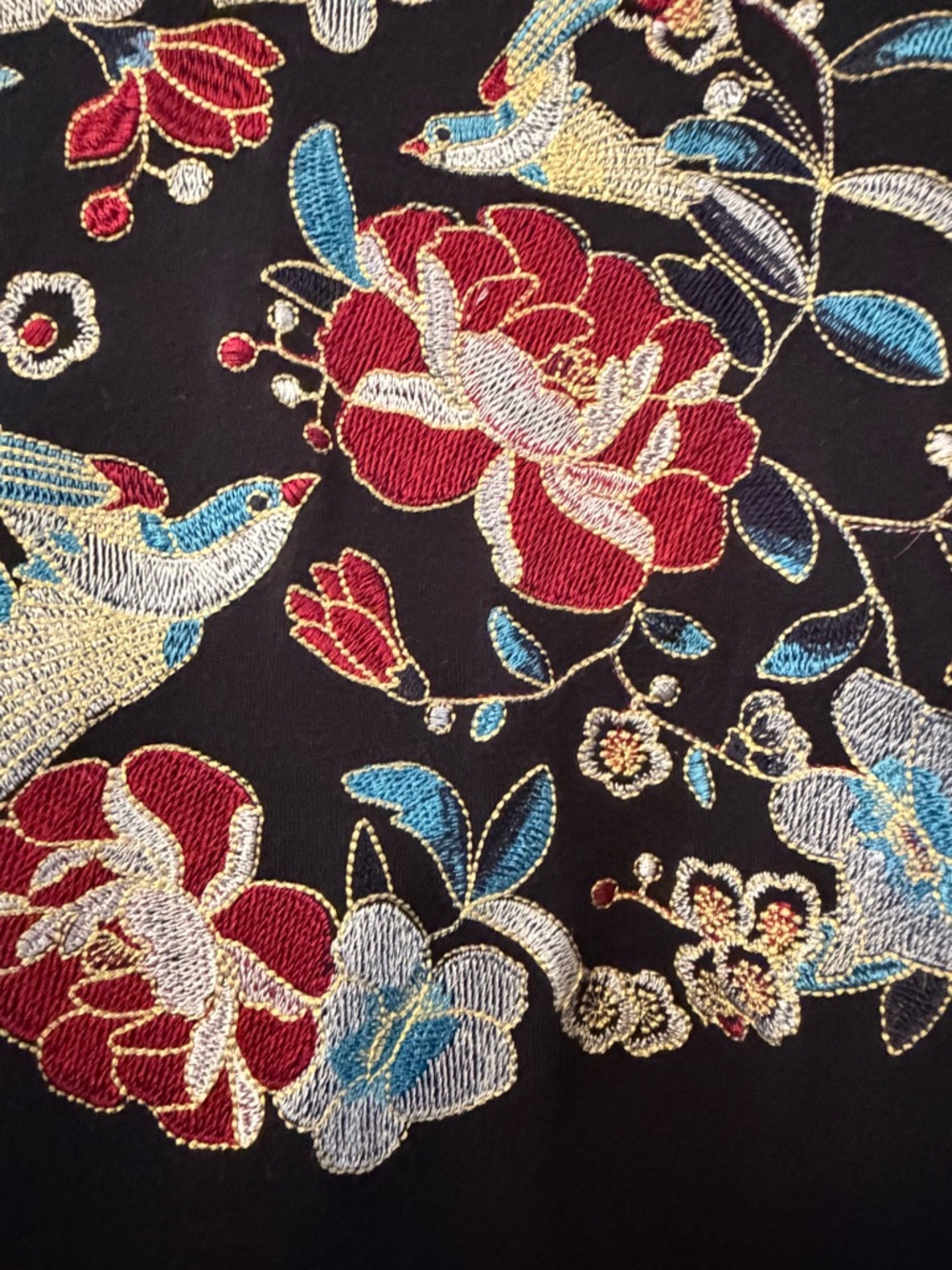 Black Floral Embroidered Draped Cardigan